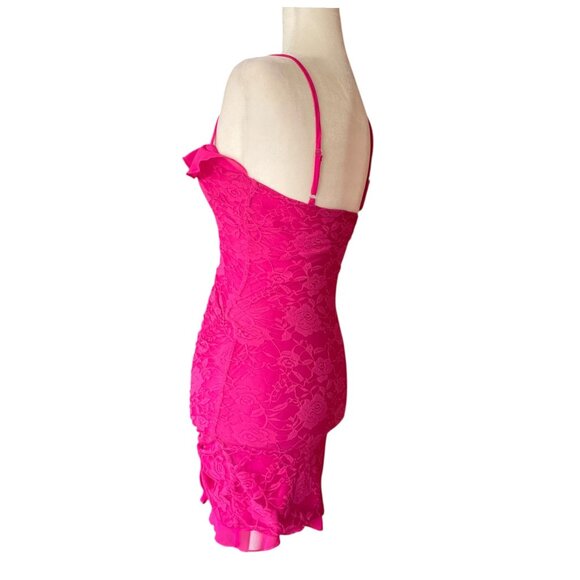 Outcast Hot Pink Lace Corset Mini Dress Ruched Y2K Barbiecore Party Club Dress S - Picture 5 of 13